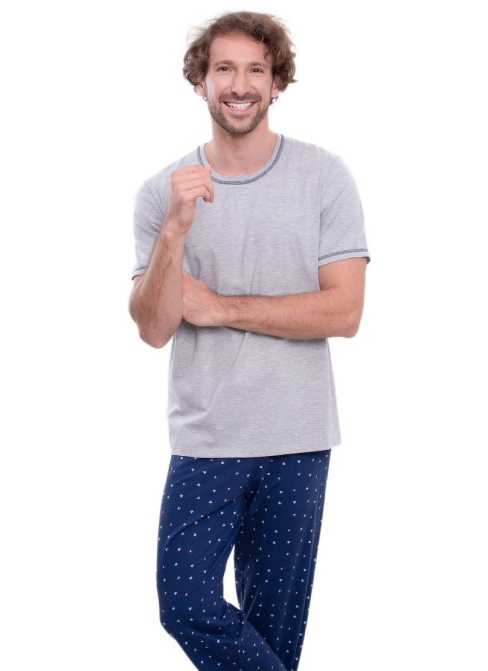 WADIMA Pijama bărbați mânecă scurtă pantaloni lungi 204148 gri melange