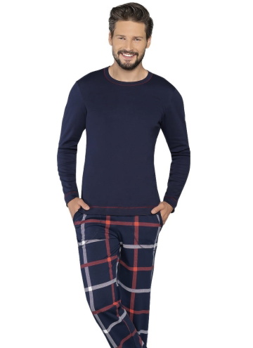 Pijama pentru bărbați ITALIAN FASHION HORTON lung albastru închis/print