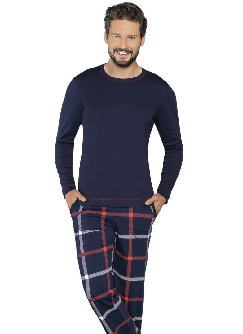 Pijama bărbați ITALIAN FASHION HORTON lung albastru închis/print