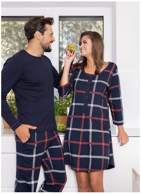 Pijama bărbați ITALIAN FASHION HORTON lung albastru închis/print