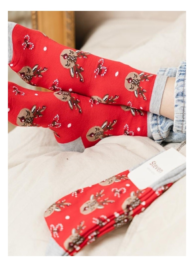 Ponožky vánoční Reindeer dámské STEVEN červená