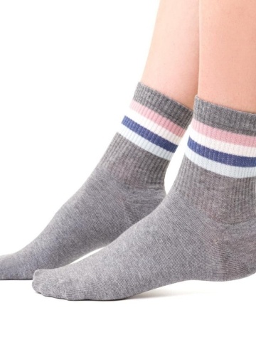 STEVEN Dámské pruhované sportovní ponožky šedá melanž