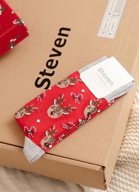 STEVEN Pánské ponožky vánoční Reindeer červená