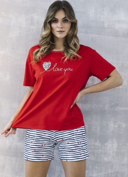 Piżama damska Italian Fashion KORFU kr.kr. czerwony/druk