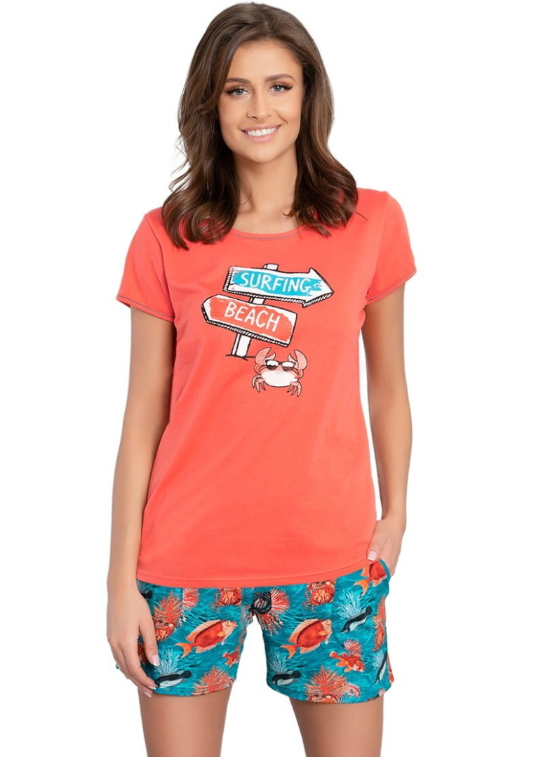 Pijama dama ITALIAN FASHION OCEANIA scurt coral/print