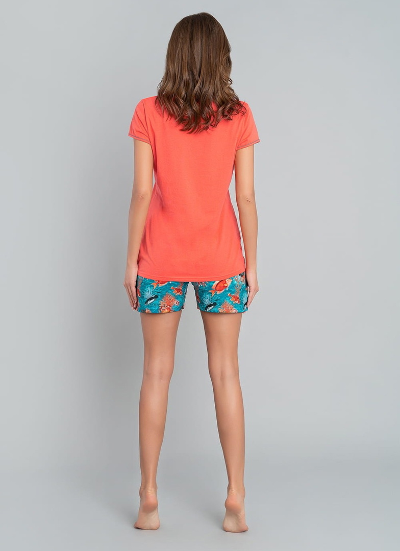 Pijama dama ITALIAN FASHION OCEANIA scurt coral/print