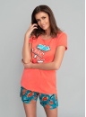 Pijama dama ITALIAN FASHION OCEANIA scurt coral/print