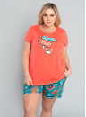 Pijama dama ITALIAN FASHION OCEANIA scurt coral/print