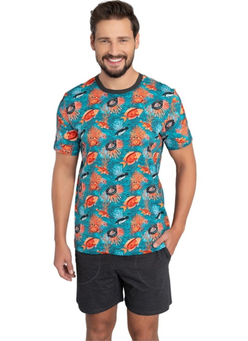 Férfi pizsama ITALIAN FASHION OCEAN rövid print/ s.melange