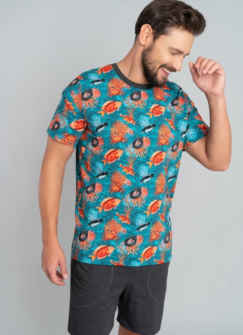 Férfi pizsama ITALIAN FASHION OCEAN rövid print/ s.melange