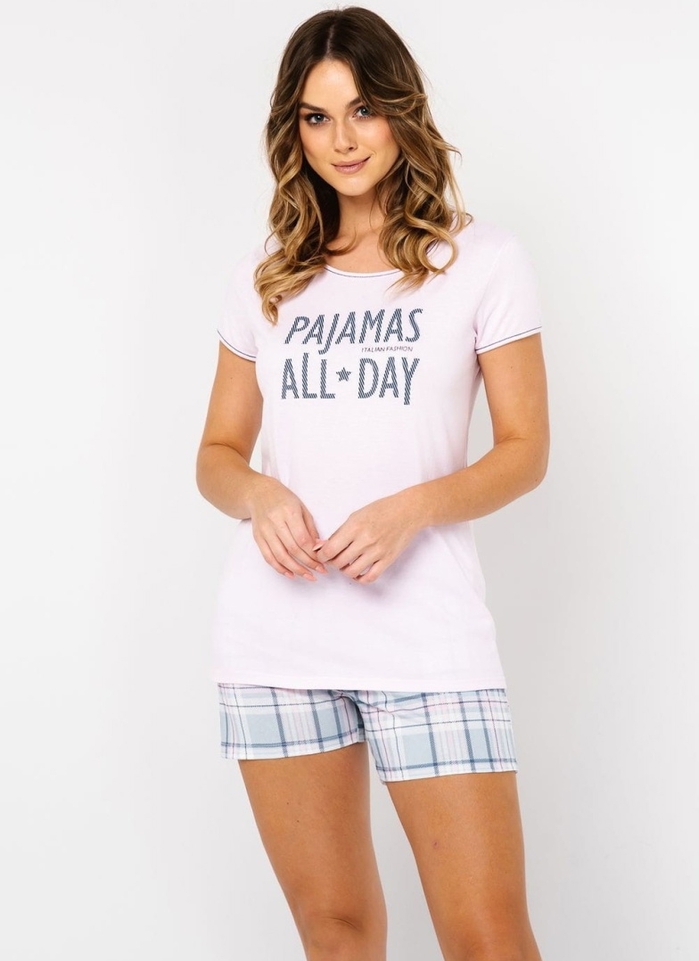 Pijama dama ITALIAN FASHION GLAMOUR scurt roz/print