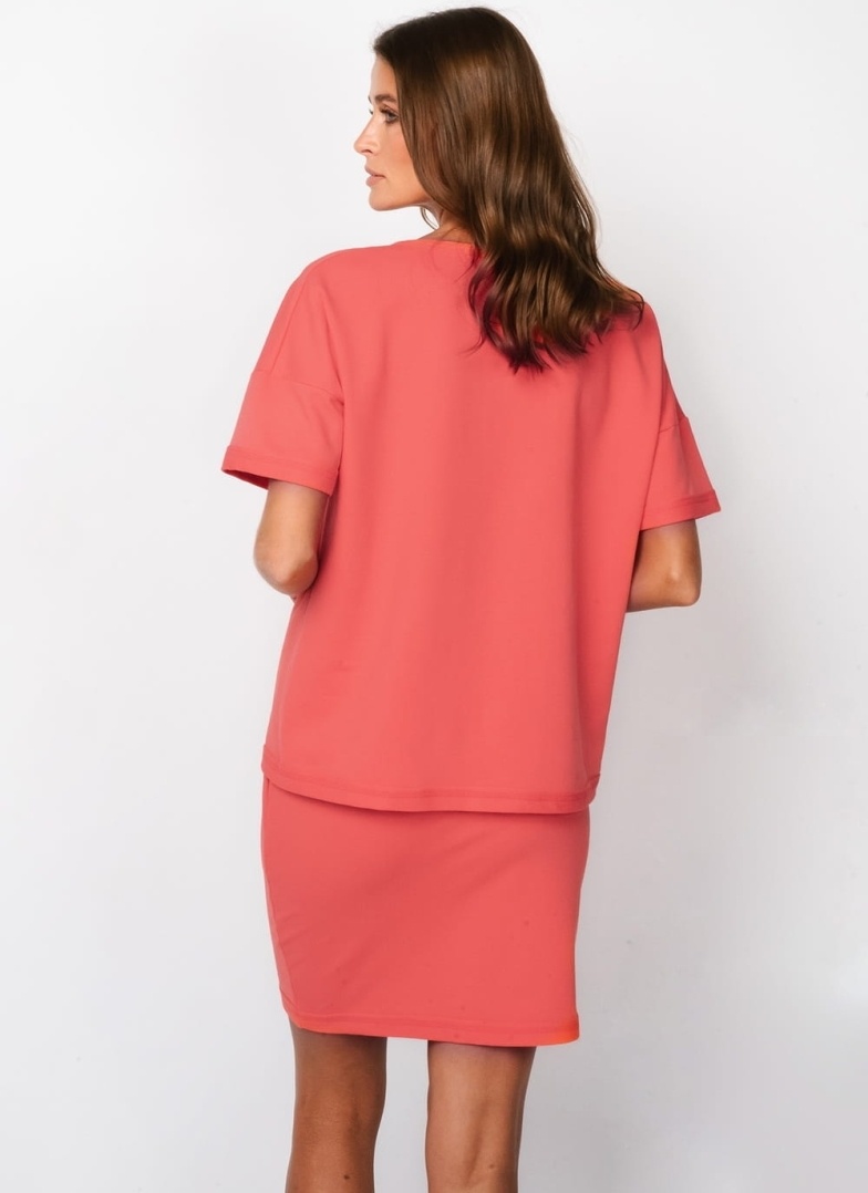 Komplet damski Italian Fashion bluzka ze spódnicą mini koral