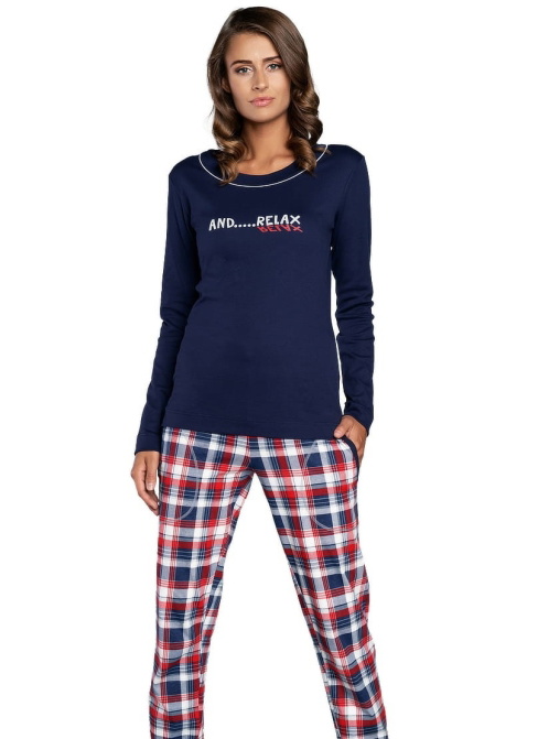 Pijama dama ITALIAN FASHION OLANDIA lung albastru închis/print