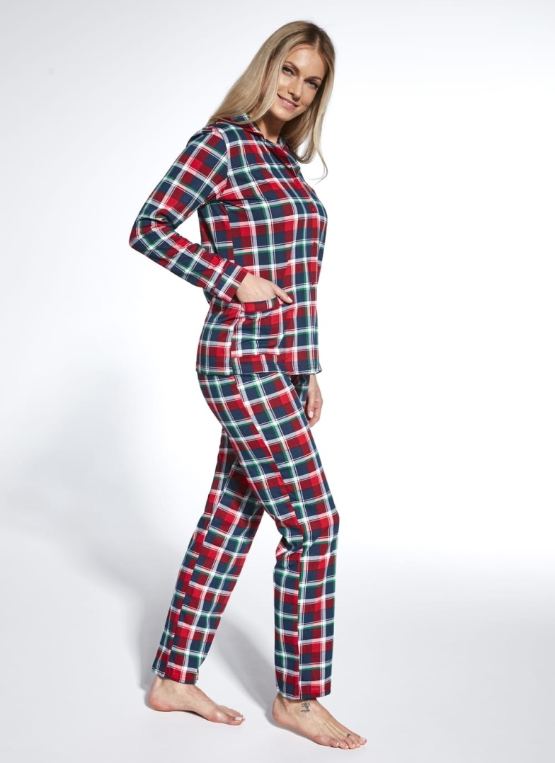 Pijama de damă cu nasturi CORNETTE.1123 ROXY NAVY BLUE/RED