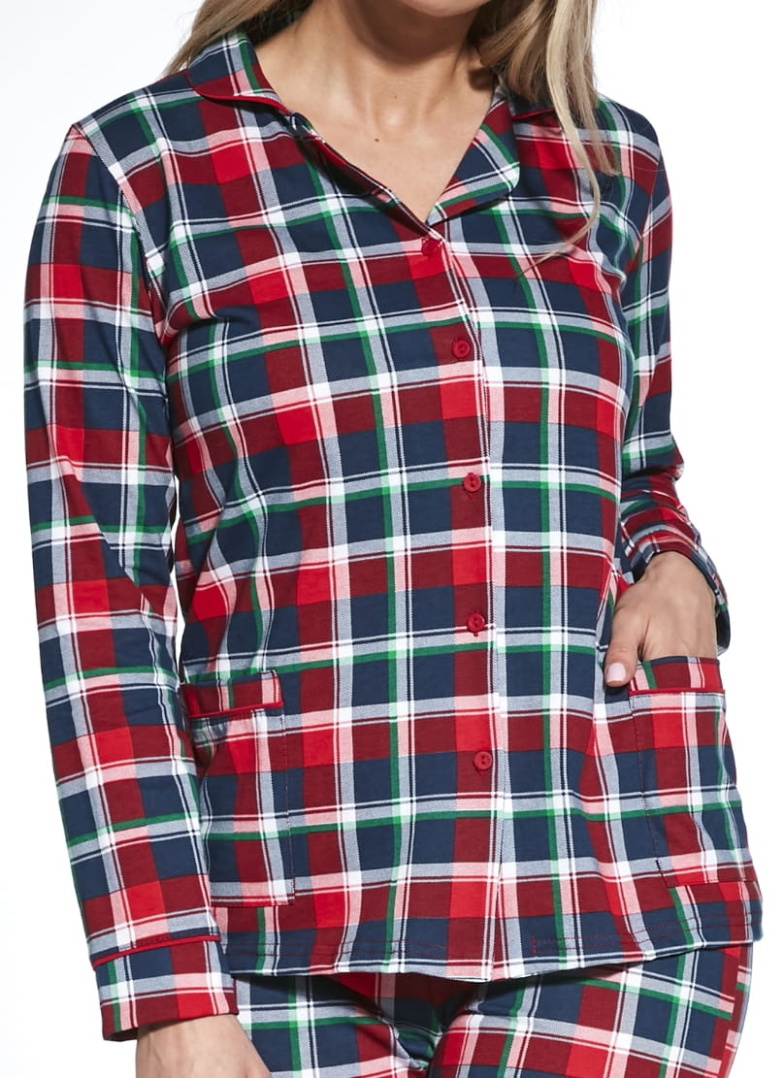 Pijama de damă cu nasturi CORNETTE.1123 ROXY NAVY BLUE/RED