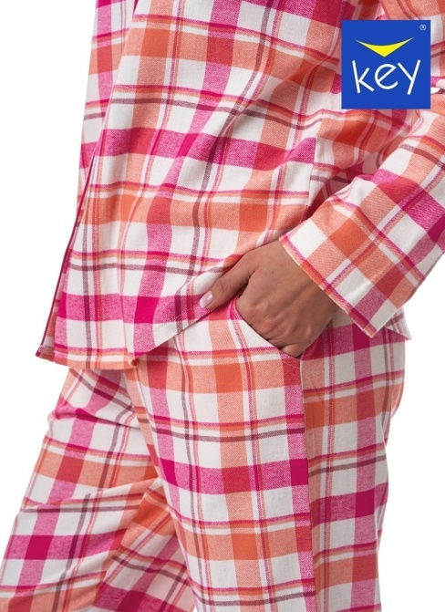 Piżama damska z flaneli bawełnianej KEY.1009 różowy-pomarańczowy