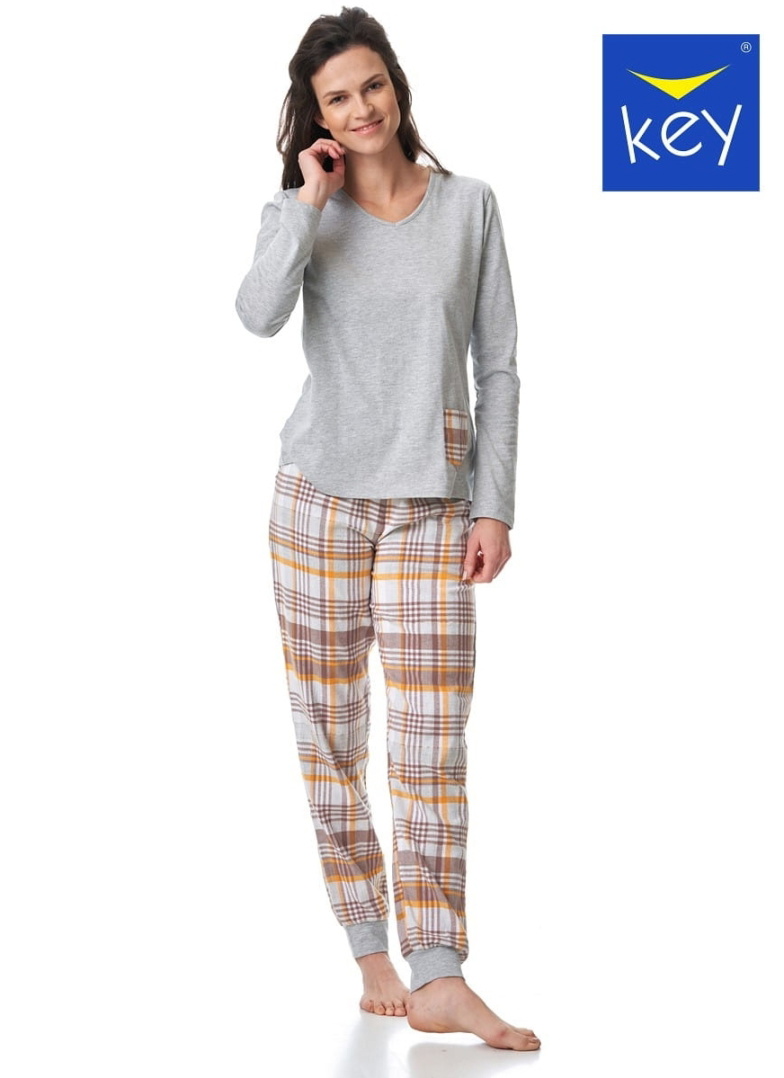 Pijamale de damă din flanel de bumbac KEY.1042 gri melange