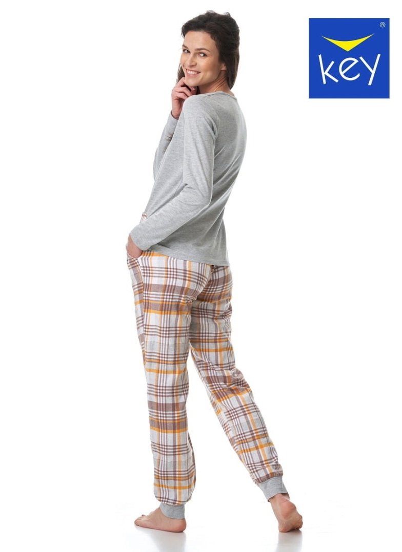 Pijamale de damă din flanel de bumbac KEY.1042 gri melange