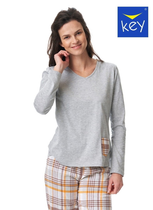 Pijamale de damă din flanel de bumbac KEY.1042 gri melange