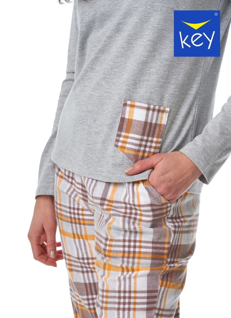 Pijamale de damă din flanel de bumbac KEY.1042 gri melange