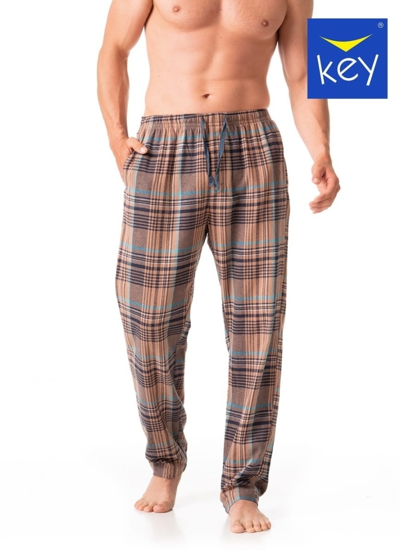 Spodnie piżamowe z flaneli bawełnianej KEY.1048 brązowy
