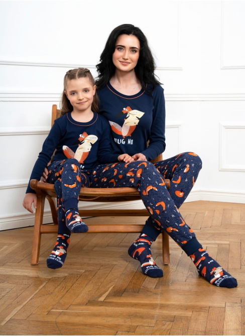 Pijama dama ITALIAN FASHION WASILLA lung albastru închis/print