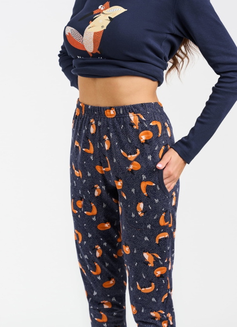 Pijama dama ITALIAN FASHION WASILLA lung albastru închis/print