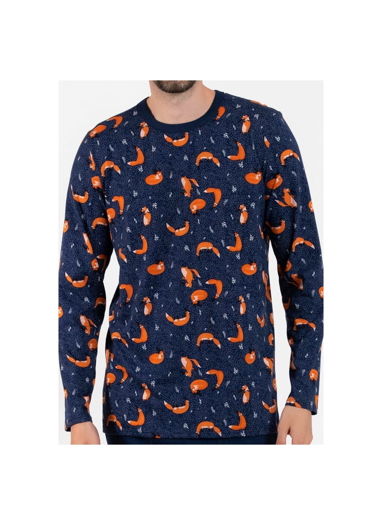 Pijama pentru bărbați ITALIAN FASHION WITALIS lung print/albastru închis