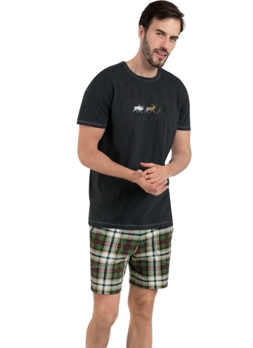 Pánské pyžamo ITALIAN FASHION SEWARD krátká tmavá melanž/print