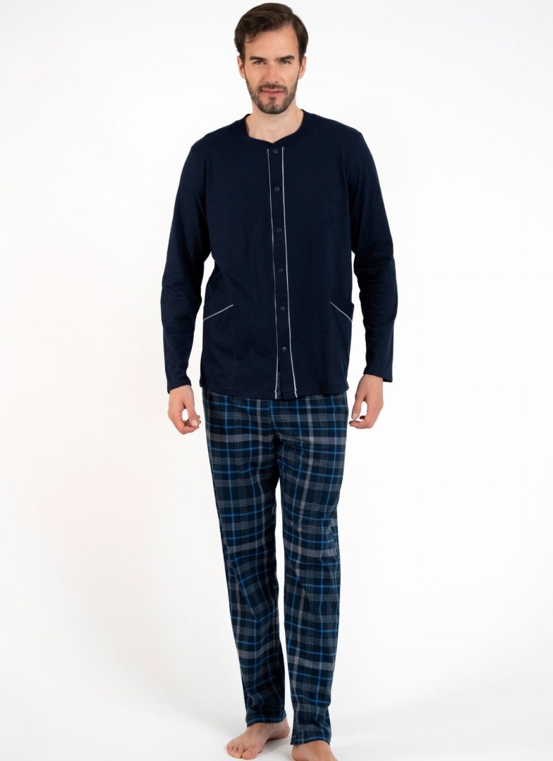 Pánské pyžamo ITALIAN FASHION JAKUB dlouhé tmavě modrá/print
