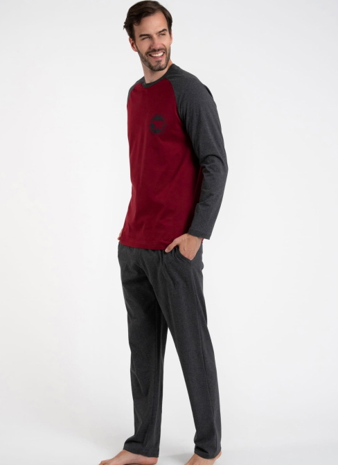 Pijama bărbați ITALIAN FASHION MORTEN lung burgundy/melange