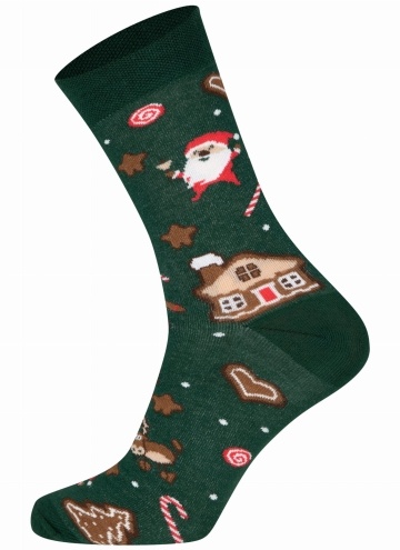 Ponožky vánoční ITALIAN FASHION S136D dlouhé zelená/hnědá/červená