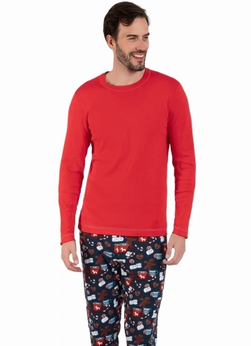 Pánské pyžamo ITALIAN FASHION ROJAS dlouhé červená/print