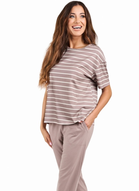 Pijama dama ITALIAN FASHION BETTY scurt lung CAPPUCCINO/CAPPUCCINO