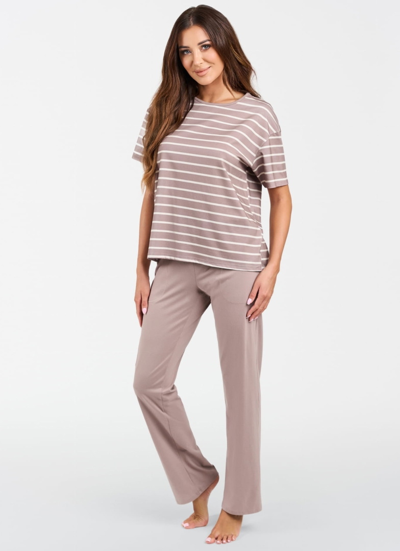 Pijama dama ITALIAN FASHION BETTY scurt lung CAPPUCCINO/CAPPUCCINO