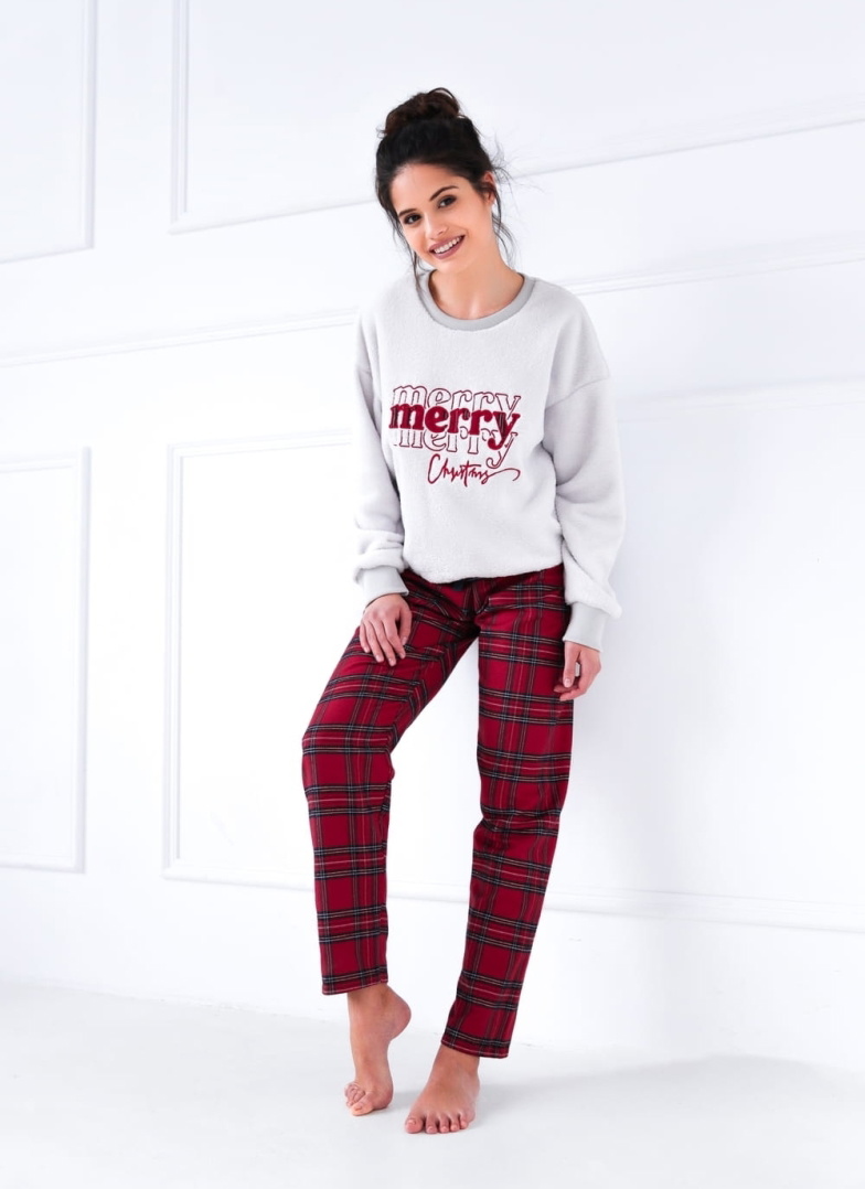 Pijama dama SENSIS.1327 gri/roșu SOFT/ FLANEL