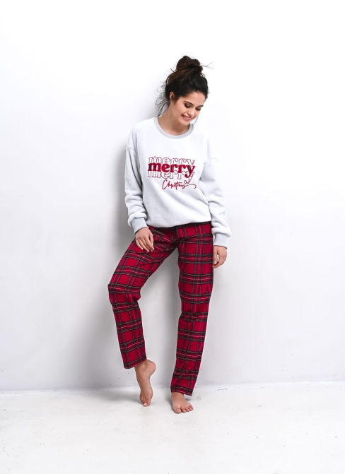 Pijama dama SENSIS.1327 gri/roșu SOFT/ FLANEL