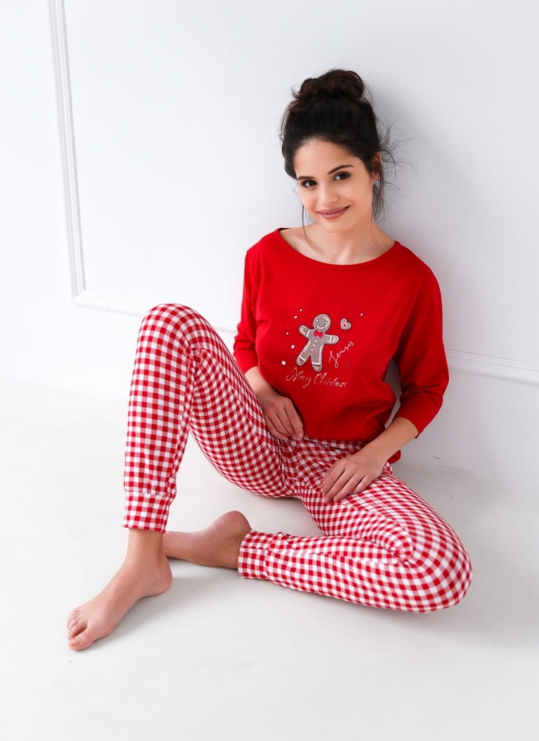 Pijama dama SENSIS CHRISTMAS COOKIE roșu/alb