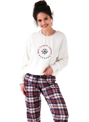 Pijama călduroasă pentru femei SENSIS.1345 off-white/ albastru închis/ roșu