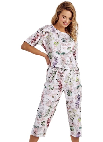 Pijama dama TARO.1621 alb flori