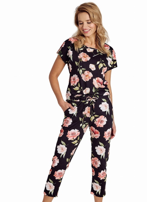 Pijama dama TARO.1636 negru flori