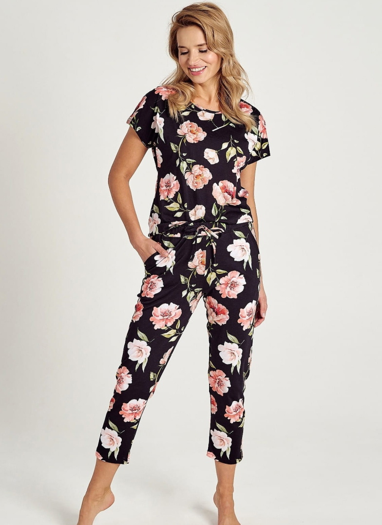 Pijama dama TARO.1636 negru flori