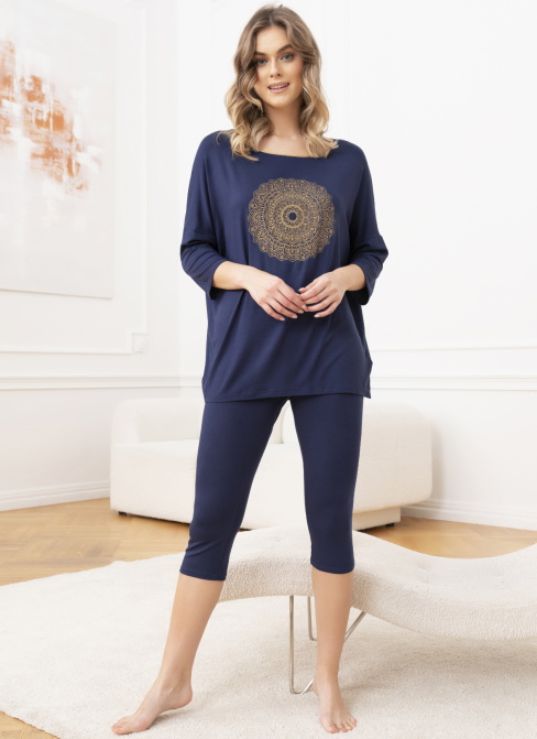 Pijama dama ITALIAN FASHION MANDALA 3/4 R. 3/4 S. albastru închis