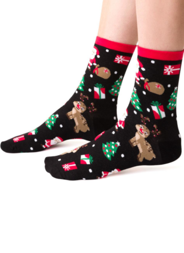 Vánoční ponožky v dárkovém vzoru STEVEN.1136 černá