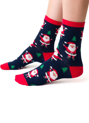 Dámské ponožky se Santy a vánočními stromky STEVEN.1136 tmavě modrá