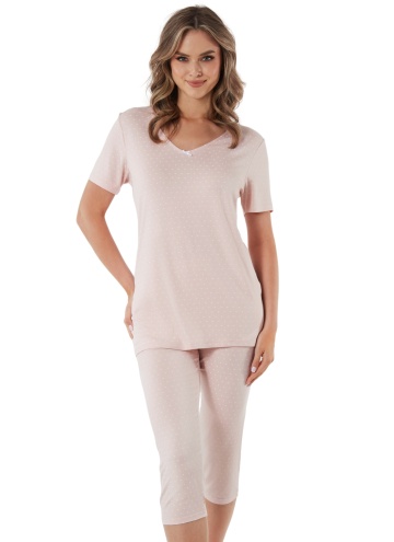 Dámské pyžamo ITALIAN FASHION PUNTINI krátký 3/4 print pudrově růžová