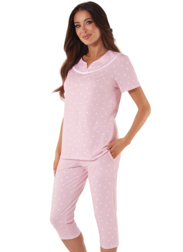 Pijama dama ITALIAN FASHION ELODIA scurt 3/4 roz pudră