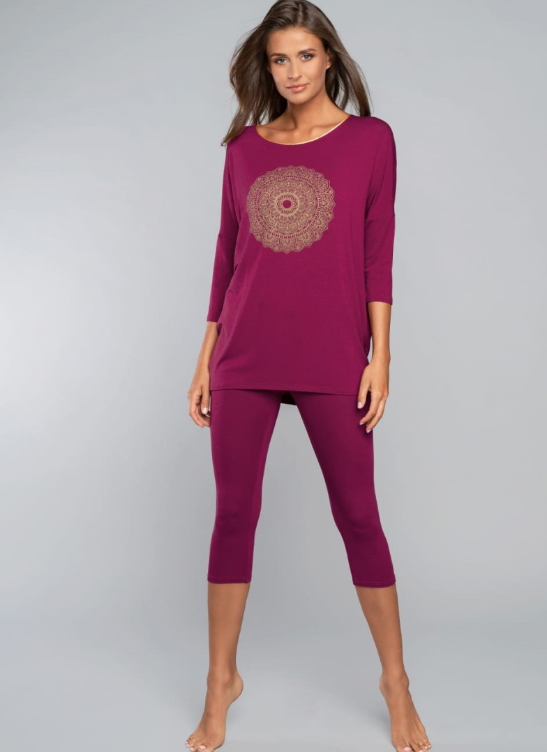 Pijama dama ITALIAN FASHION MANDALA 3/4+3/4 burgundy