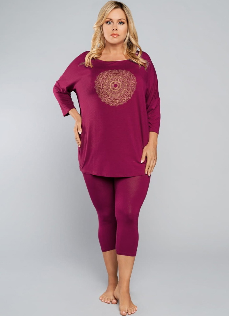 Pijama dama ITALIAN FASHION MANDALA 3/4+3/4 burgundy