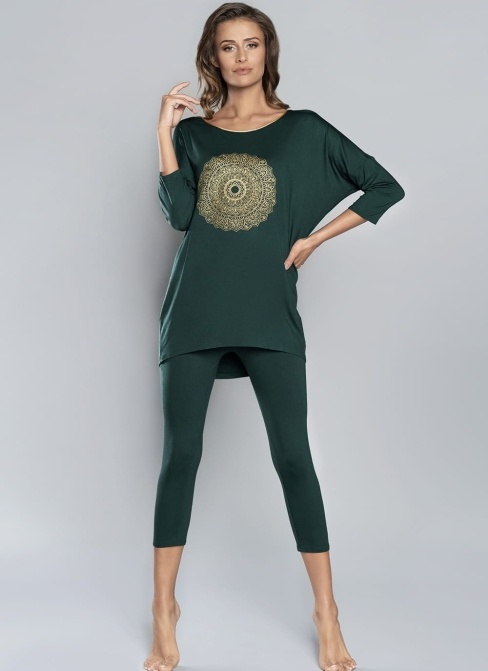 Piżama damska Italian Fashion MANDALA 3/4+3/4 zielona